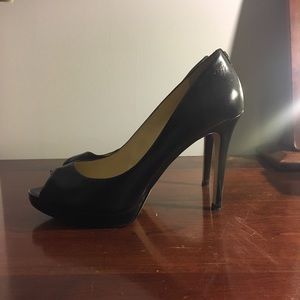 Ivanka Trump Black Leather Peep-Toe Pumps